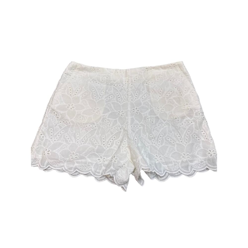 NWT Zara Embroidered Eyelet Shorts tonal openwork embroidery scalloped hem M